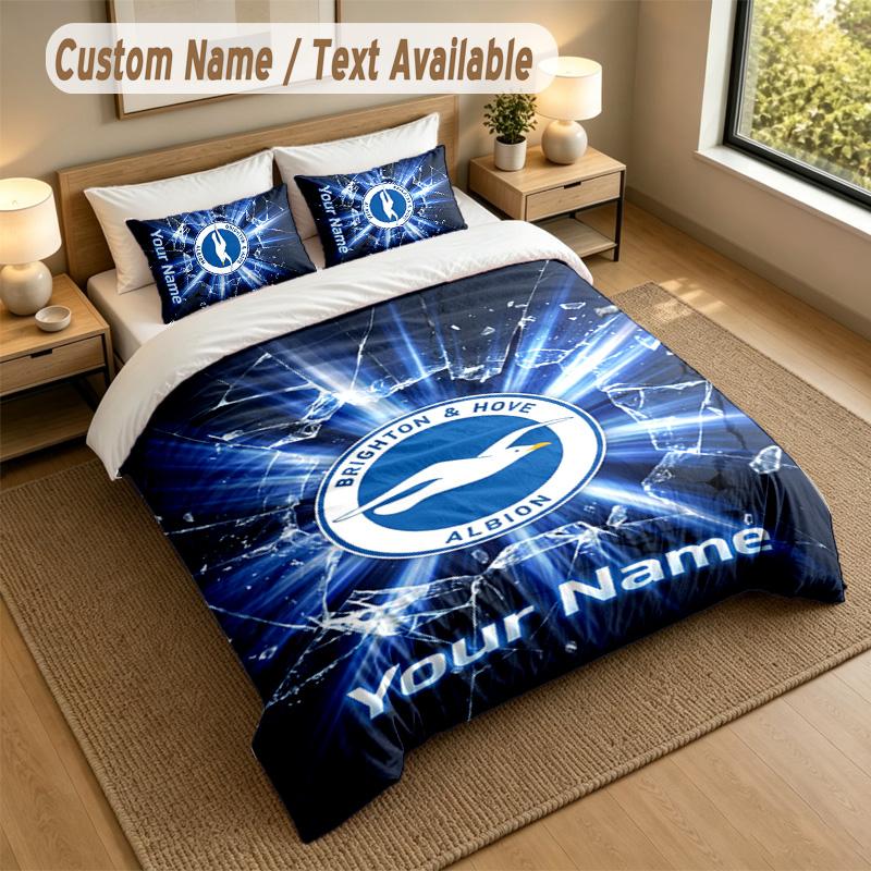 3Pcs Bedding Set Custom Name Text, 1 Sheet 2 Pillowcases Home Bed DecorBrighton & Hove Albion Football