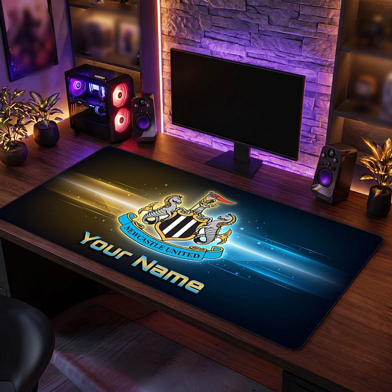 Newcastle United FC Custom Large Mouse Pad, Personalized Name Text Print, Football Logo Non‑Slip Desk Mat Gaming Gift