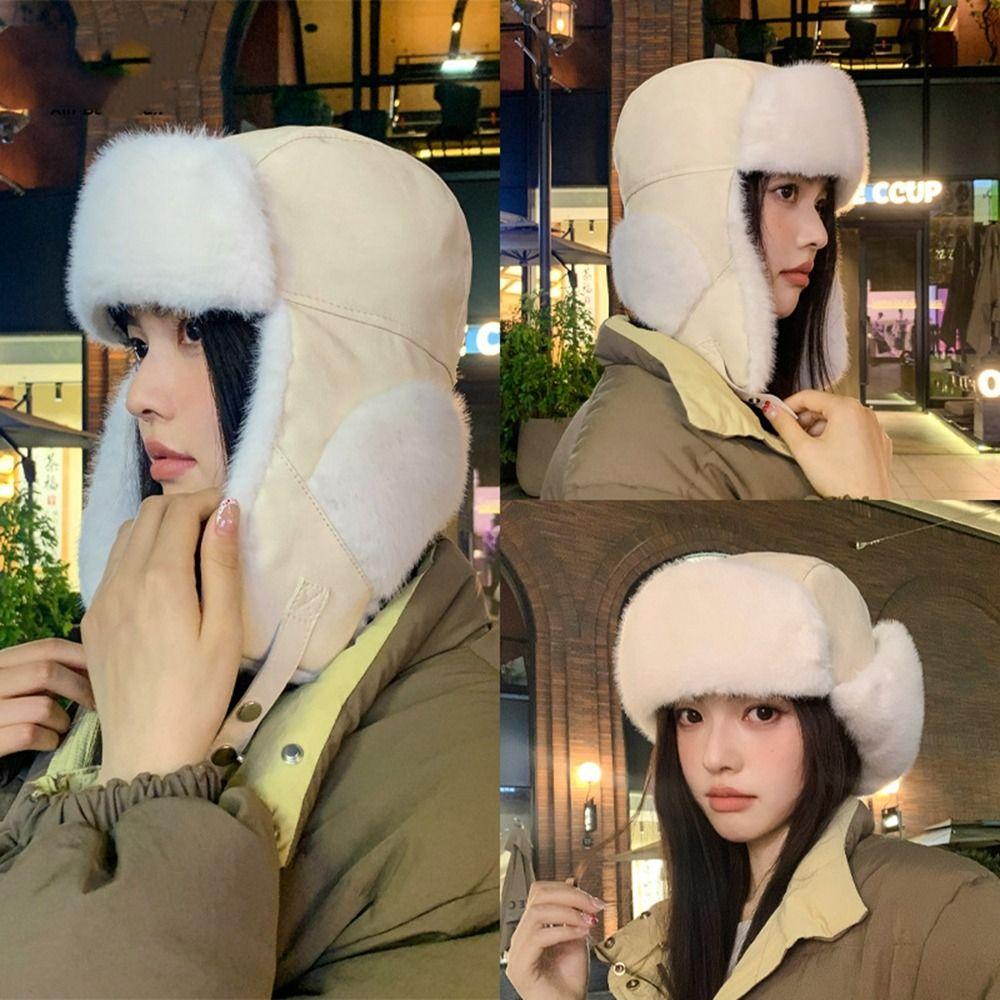 Thickened Ear Protection Hat Windproof Ski Pullover Cap Casual Faux Fur Pilot Cap  Winter