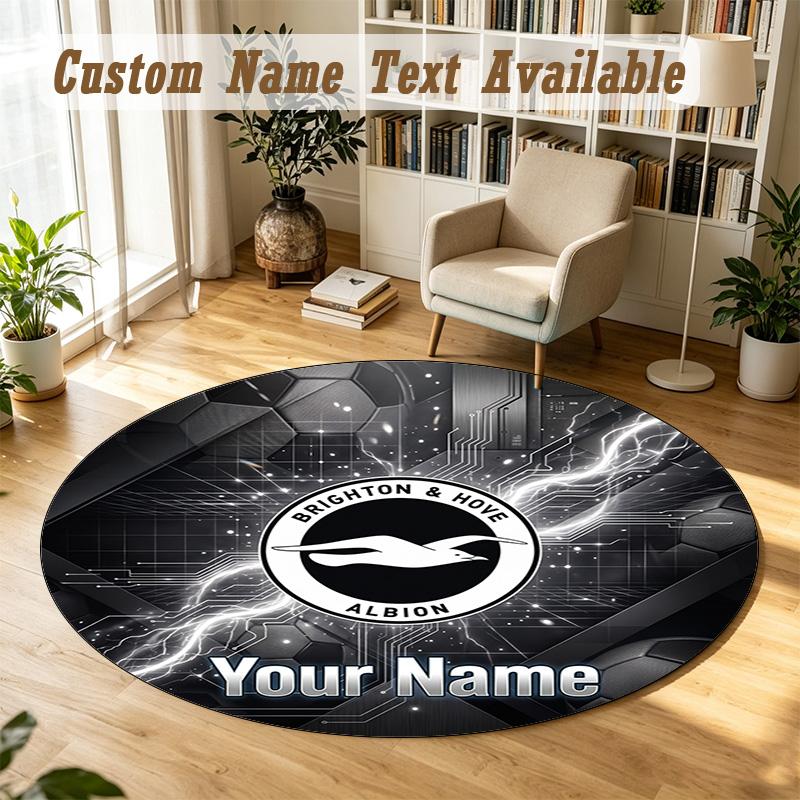 Round Rug Custom NameBrighton & Hove Albion Football Pattern Non Slip Carpet Home Floor Decor