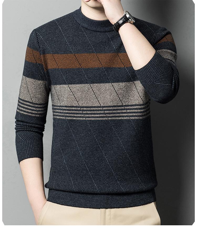 Spring Men'S Young And Middle-Aged Round Neck Thickened Casual Simple Comfortable Soft Knitted Sweater