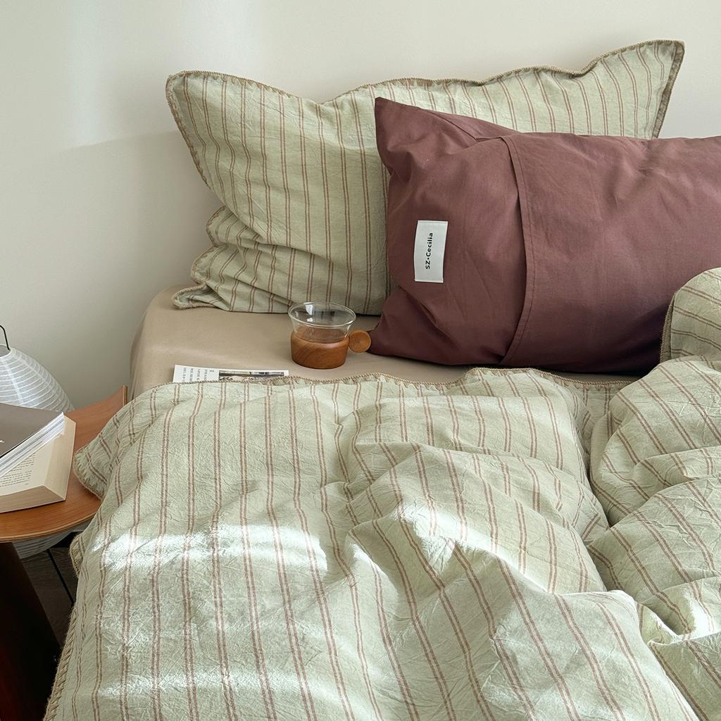 Class A Cotton Washed Cotton 100 Pure Cotton Quilt Cover Bed Sheet Human Shell Edge Striped Dormitory Bedding 3
