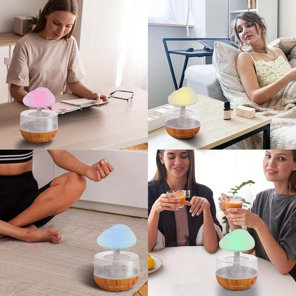 Rain Cloud Humidifier and Aromatherapy Diffuser with Adjustable LED Color Changing Lights, USB Powered Quiet Operation, for Bedroom,Office,Living Room