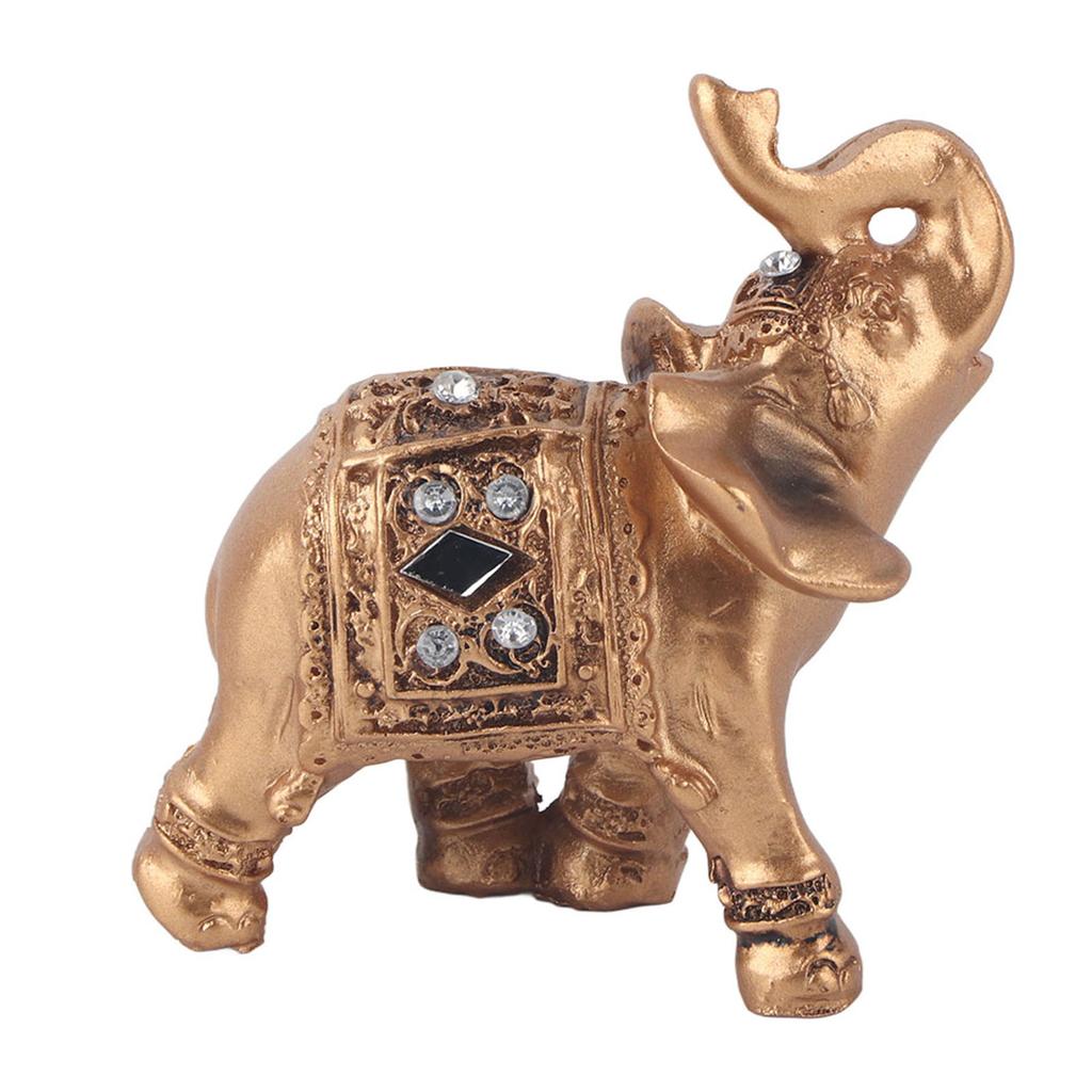 Golden Elegant Statue Figurine with Trunk Facing Upwards Collectible Wealth Home Decor(9*9cm)