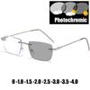 Mart Outdoor Photochromic Myopia Glasses Women Men Rimless Anti Blue Light Near-sighted Finished Diamond-cut Eyeglasses Diopter