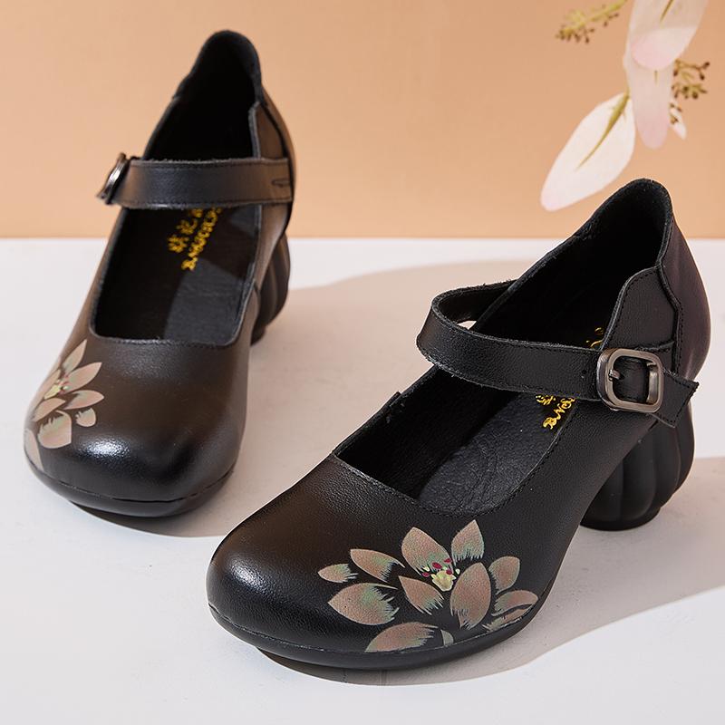 Fashion GKTINOO 2025 Spring Flower Genuine Cow Leather Shoes Women Shoes Elegant Fashion Shoes Woman Retro Handmade Shoes High Heels