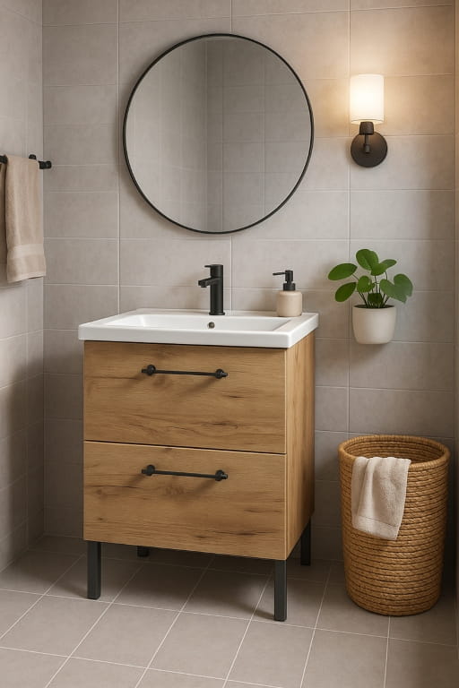 Bathroom cabinet with washbasin, tap and siphon 80x80cm, standing, Oak Craft Cassandra