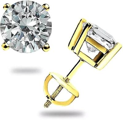 Ювелирные изделия Prim 1.0 Ct Круглые лабораторные бриллианты Серьги-гвоздики из 14-каратного желтого золота с завинчивающейся оправой Подарочные