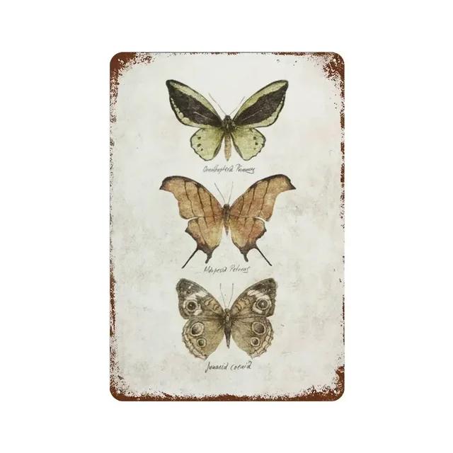 Vintage Butterfly Insect Plant Collection Chart Metal Tin Sign Retro Aesthetic Art Decor for Living Room Wall Home Decor Poster