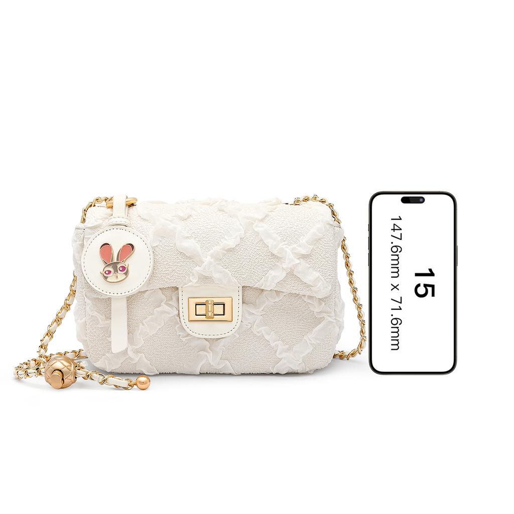 Disney Zootopia Sweet Cute Judy Fashion Trendy Retro Lace Ruffle Diamond Design Simple Versatile Fabric Crossbody Bag Women bags White DHF52084-JD2