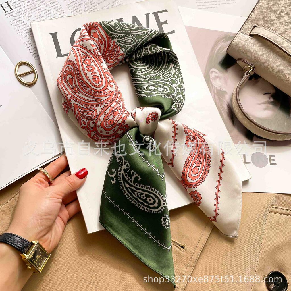 Versatile fashion floral 71 imitation silk square scarf scarf high-end polka dot neck silk scarf rhombus spring