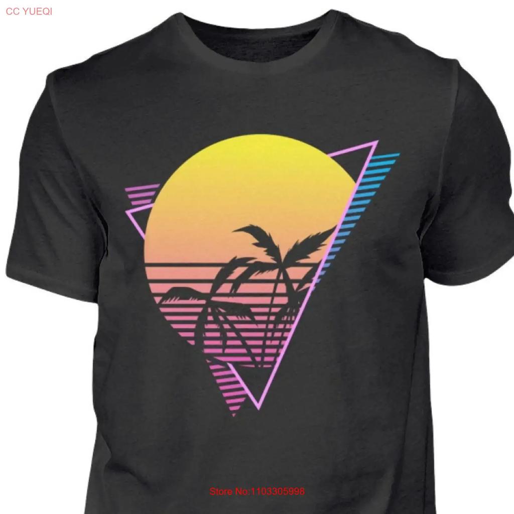 Synthwave Palms Sun Sunset Vaporwave Art Unisexs T Shirt Vintage Graphic Unisex Top For Everyday Wear Stylish Streetwear