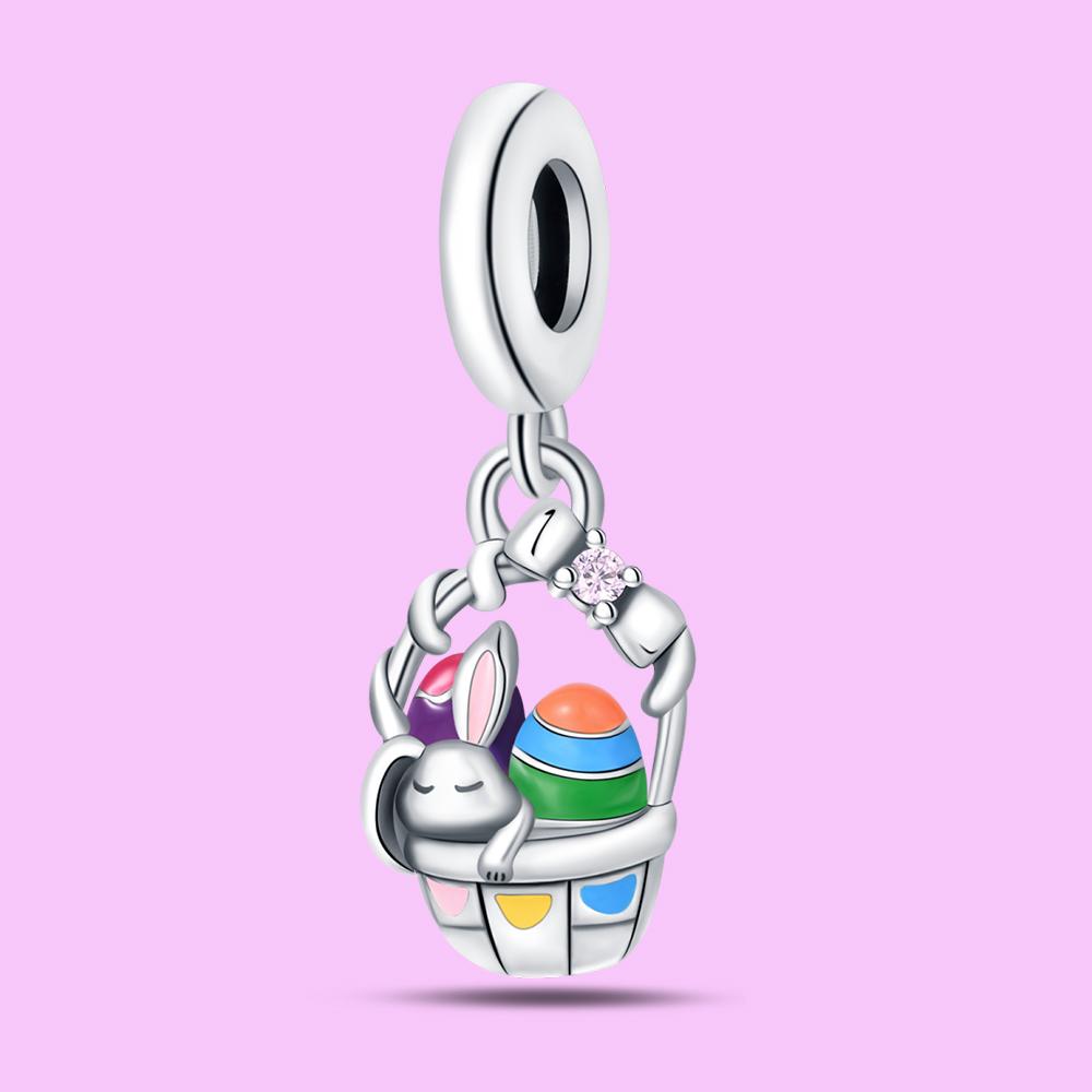 Подвеска Шарм Бусина Медь Кролик Яйцо Корзина Бусины Подходят для Оригинального Браслета для Изготовления Ювелирных Изделий Подарок на День Святого Валентина