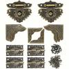 2sets/22pcs Retro Decorative Cabinet Jewelry Box Hasp Latch Lock Buckle Vintage Bronze Engraved Mini Box Hinges And Box Corner Protectors With Screws
