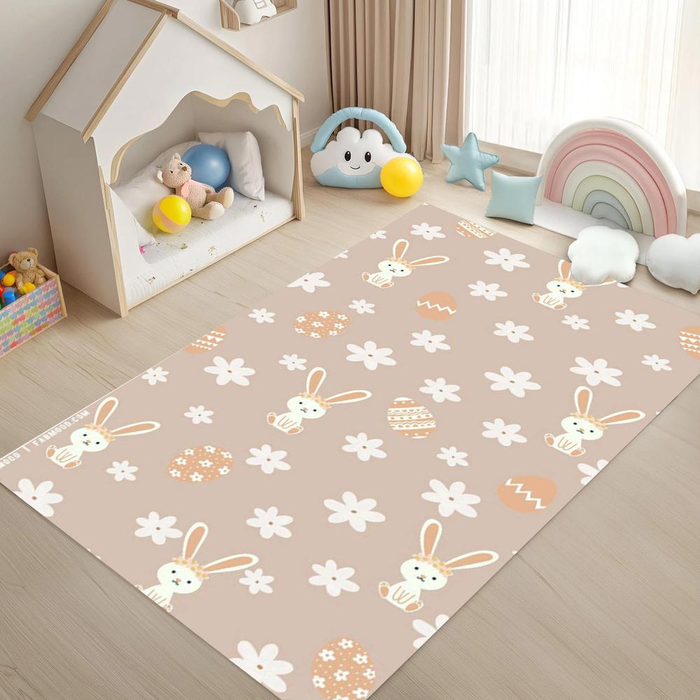 Rabbit Easter Egg Carpet Door Mat Cartoon Easter Bunny Carpet Living Room Bedroom Holiday Party Decoration Carpet Rug