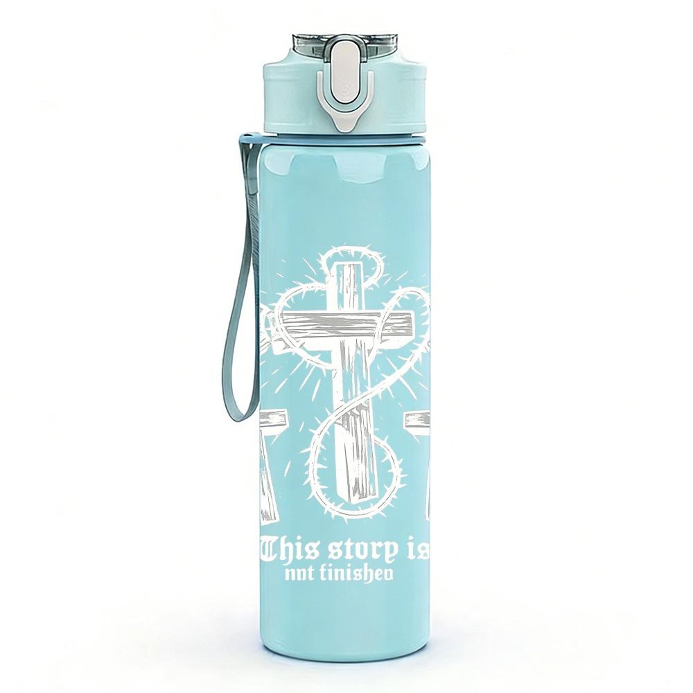 1PC Angel Wings Cross Religious Print 750ml Color Plastic Sports Water Bottle Leakproof Flip Straw Lid Suitable for Sports Office Home Use