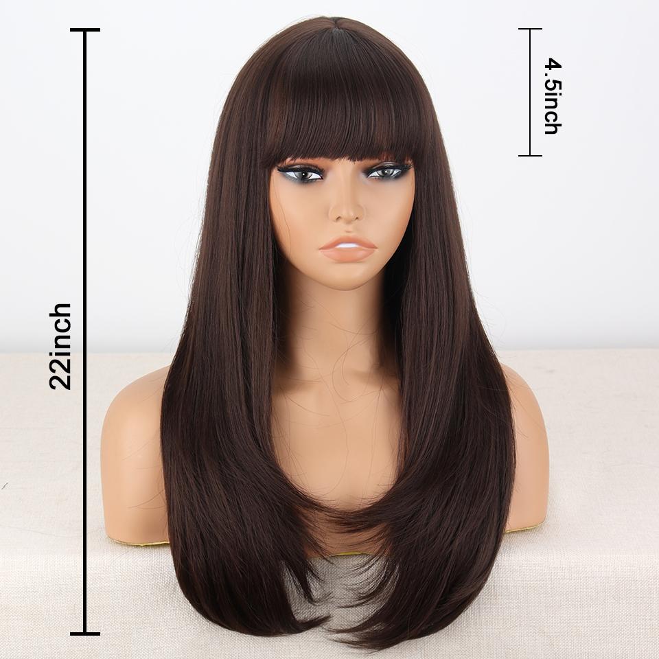 LISI HAIR Женский натуральный прямой коричневый парик с челкой из синтетического волокна, натуральный волнистый многослойный парик, повседневная одежда для косплея