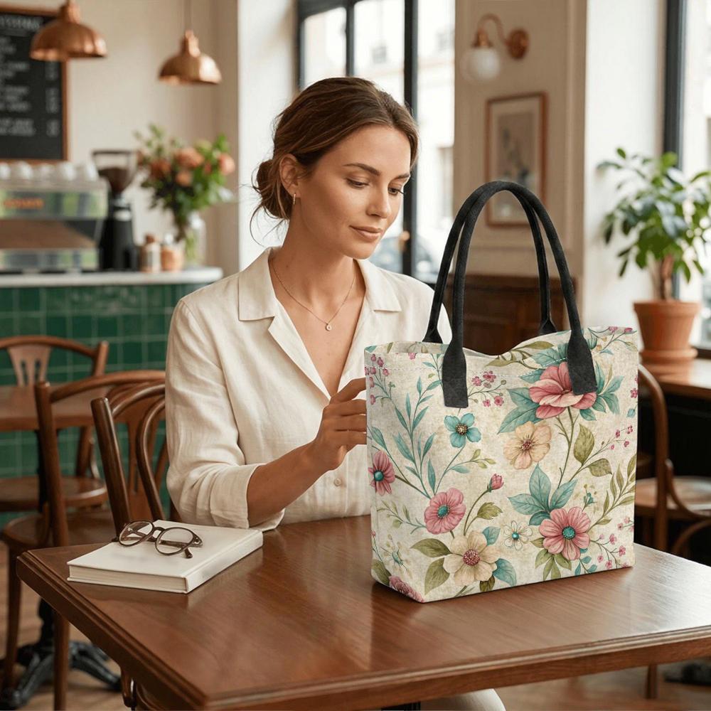 Floral Tote Bag Casual Large Capacity Shoulder Handbag for Daily Use