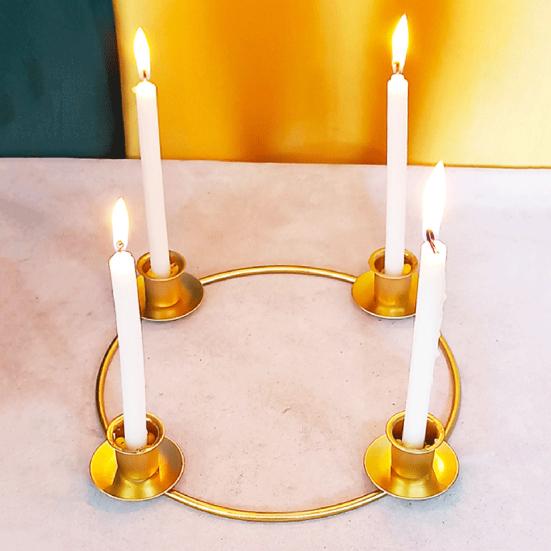 Advent Wreath Candle Holder Christmas Candle Ring Stand for 4/5 Taper Candles Gold Metal Advent Wreath Ring for Christmas Holiday Home Party Church