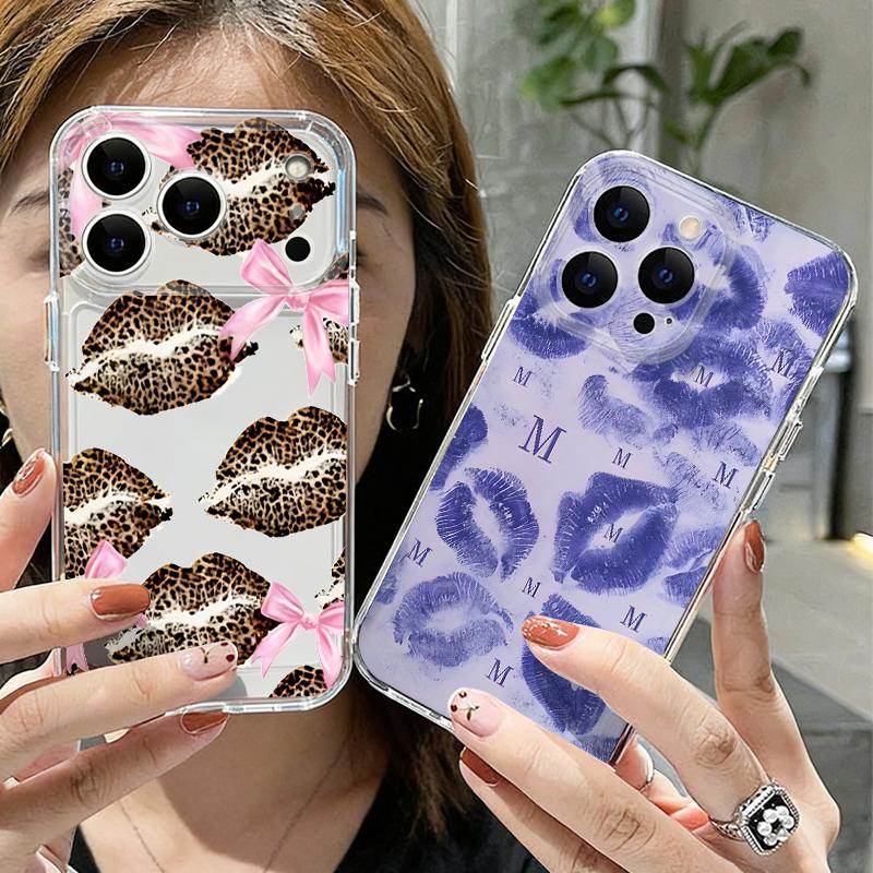 Модный чехол с принтом губ для поцелуев для iPhone 17 Pro Max Чехол iPhone 16 Pro Max 15 14 13 11 17E Ударопрочный Прозрачный Мягкий ТПУ Силиконовый Чехол