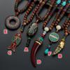 Boho Ethnic Jewelry Lucky Gift Party Mala Wood Bead Buddhist Horn Fish Pendant Nepal Necklace