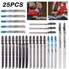 25pcs/set Jigsaw Blade Set T-shank Jigsaw Blade Set Metal Steel Fitting For Plastic Woodworking Tools Made with HCS/HSS/BIM