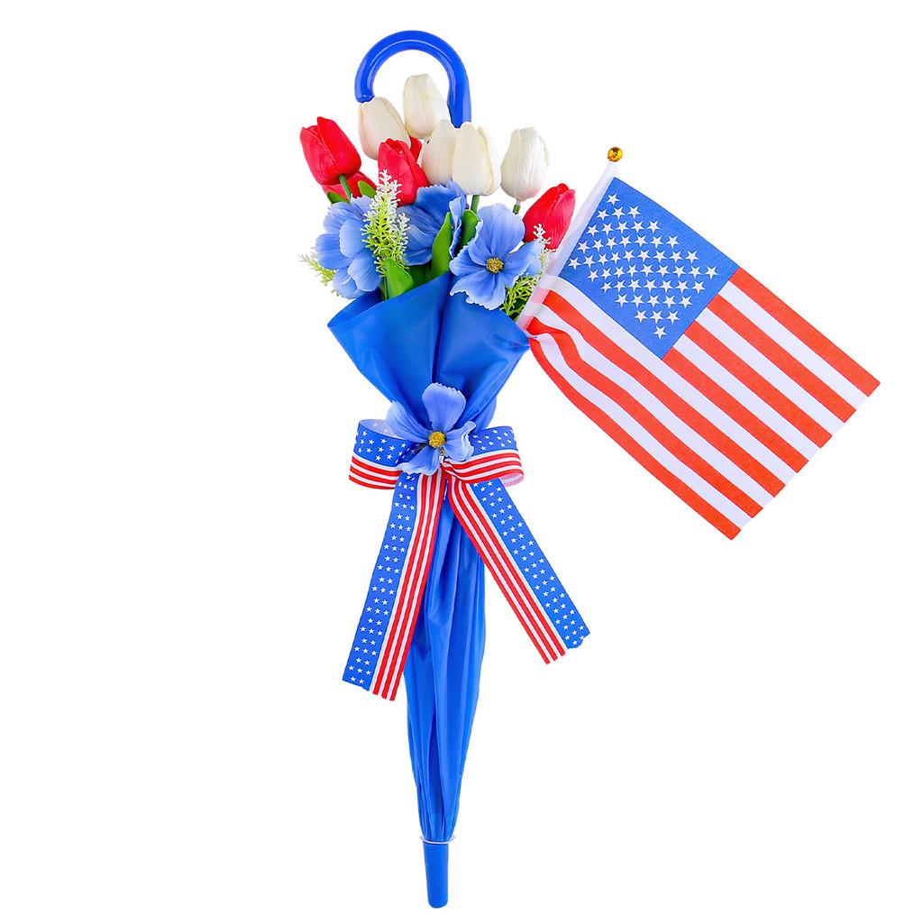 Day Tulip Independence Umbrella Wall Hanging Festive Decor With Red Flag White