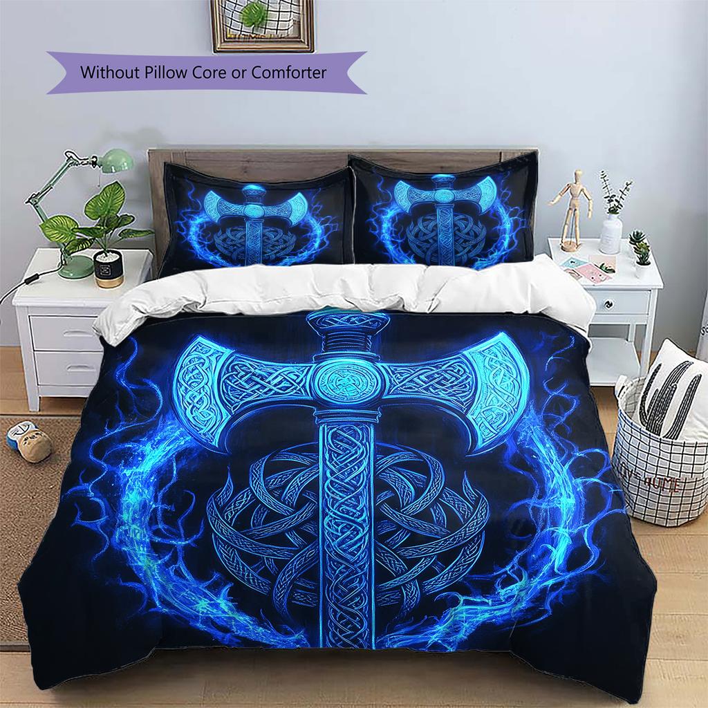 Viking battle axe Pattern Bedding Quilt Set Quilt Cover Pillowcase Home Decoration Gift (1 * duvet cover + 2 * pillowcase, without core)