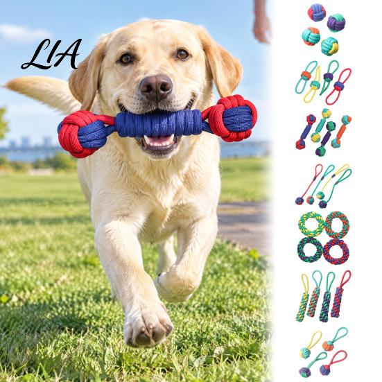 Thoughtful Gifts for Dog Lovers Woven Braided Rope Toy, Durable Cotton Knotted Chew Aggressive Essential Supplies New Pets Interactive Tug-of-War Ring