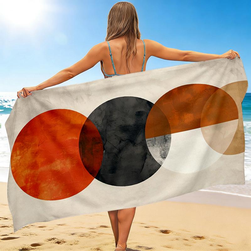 1Pc Abstract Circular Composition Beach Towel, Quick Dry, Multi-Use for Beach Pool Gym Yoga Home Travel, Christmas, Halloween, Xmas Gift M92877