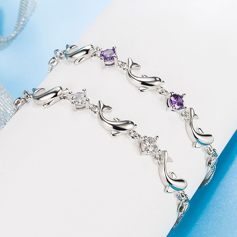 Little Dolphin Amethyst Silver Plated Bracelet