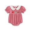 Citgeett Summer Infant Baby Girls Bodysuit Short Sleeve Collar Stripes Embroidery Casual Clothes