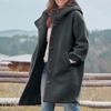 Womens Solid Color Jacket Casual Loose Fit Button Coats Button Up Long Sleeve Outerwear With Pocket, Hooded Overcoat