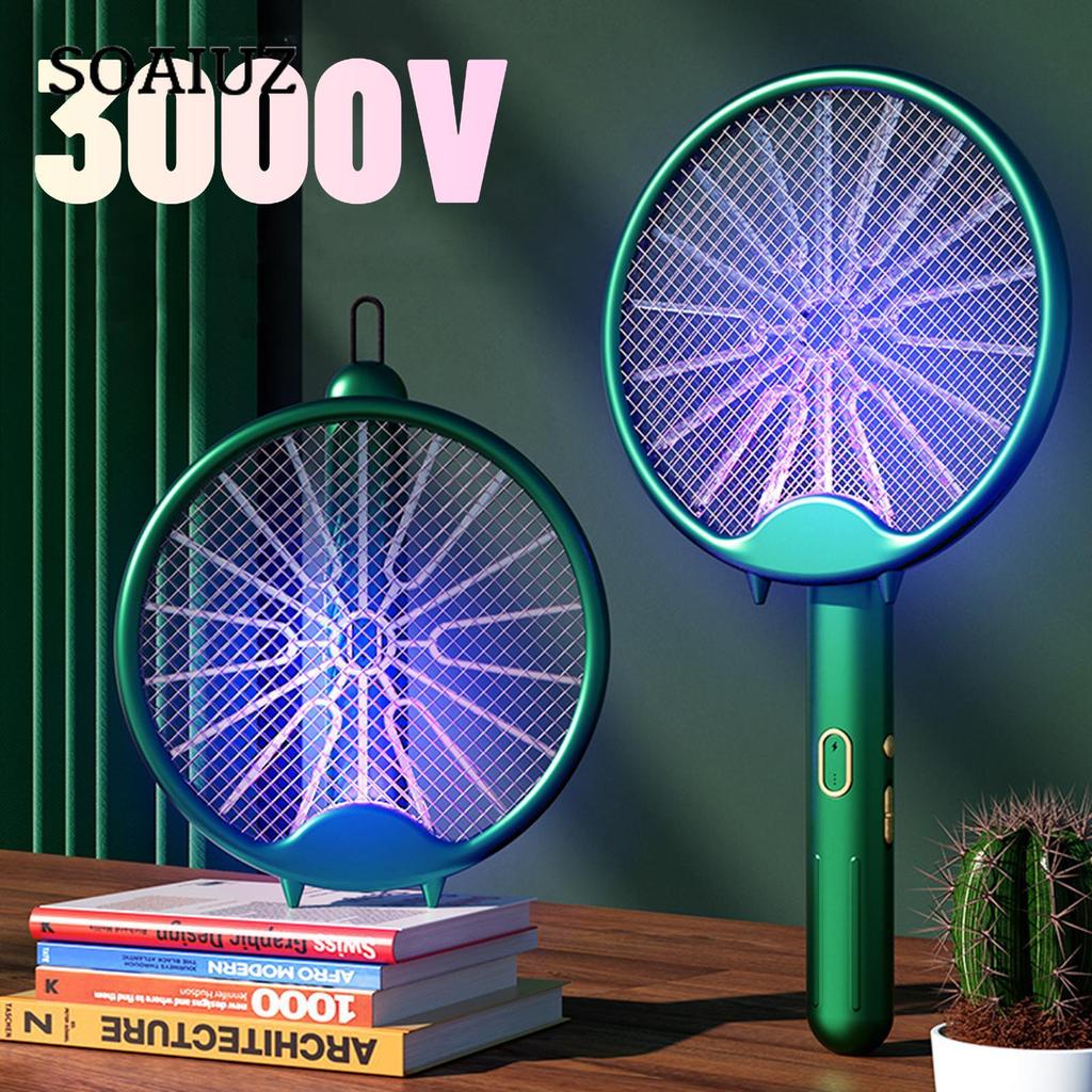 Fly Swatter Electric Racket Rechargeable Bug Zapper Racket Portable Foldable 2-in-1 Mosquito Killer Trap for Home Bedroom Patio