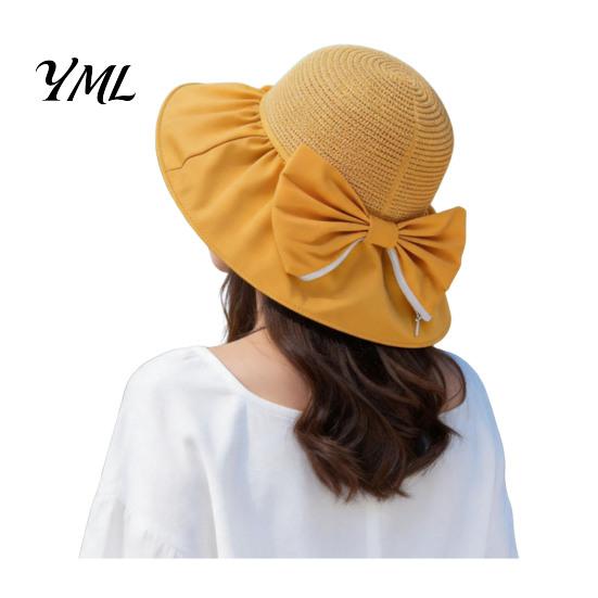 Шляпа с защитой от УФ-излучения для женщин, Плетеная соломенная шляпа, Широкополая пляжная шляпа-федора с защитой и бантом, Дышащие аксессуары для летнего отдыха, кемпинга, путешествий