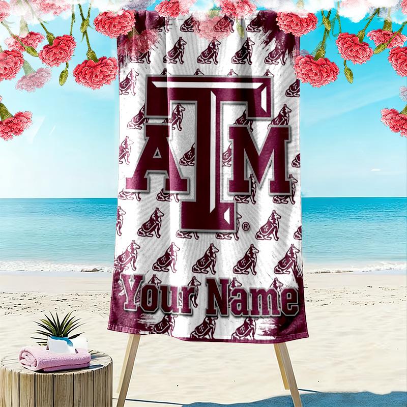 Name Custom Texas A&M Print Beach Towel, Large Soft Quick Dry Towel for Beach Camping Swimming
