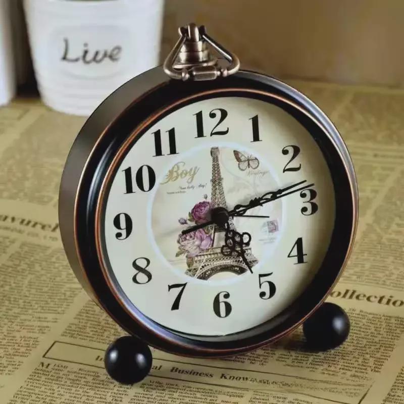 5-дюймовый бесшумный ретро-металлический будильник: Настольные часы в европейском стиле для гостиной или спальни