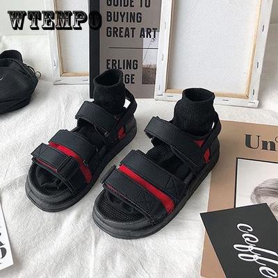 Размер 35–40, женские спортивные сандалии в стиле Харадзюку, летние женские сандалии на плоской подошве на платформе, пляжная обувь с открытым носком для девочек