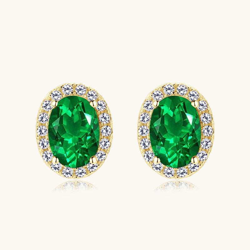 Silvere Glam Стильные и элегантные овальные серьги-пусеты с изумрудом, с высококлассным чувством дизайна, драгоценный камень «голубиное яйцо», серьги из стерлингового серебра S925