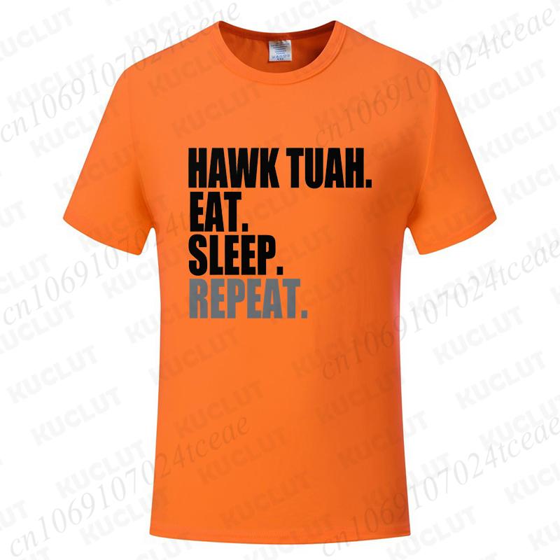 Футболка с мемом Hawk Tuah Eat Sleep Repeat, унисекс, мужская, женская, модная, повседневная, оверсайз, с коротким рукавом