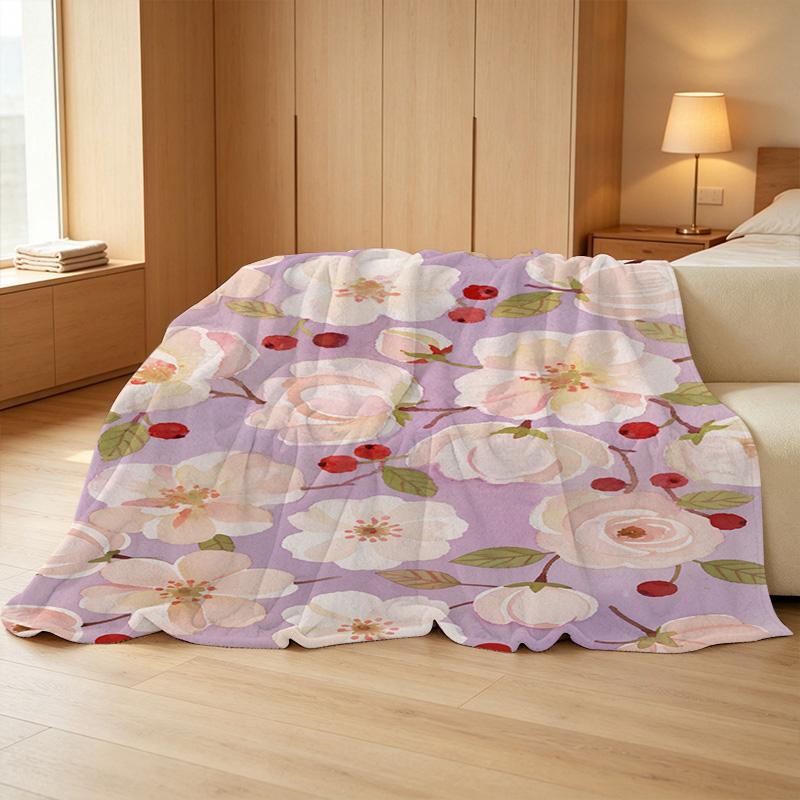 High-Density Flannel Fleece Floral Throw Blanket – Soft Warm Cozy for Sofa Napping, Halloween & Christmas Home Use