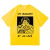 Винтажная футболка с котом из французского кафе, модная мужская/женская, забавная футболка с надписью Un Croissant Et Un Cafe, высококачественные хлопковые футболки