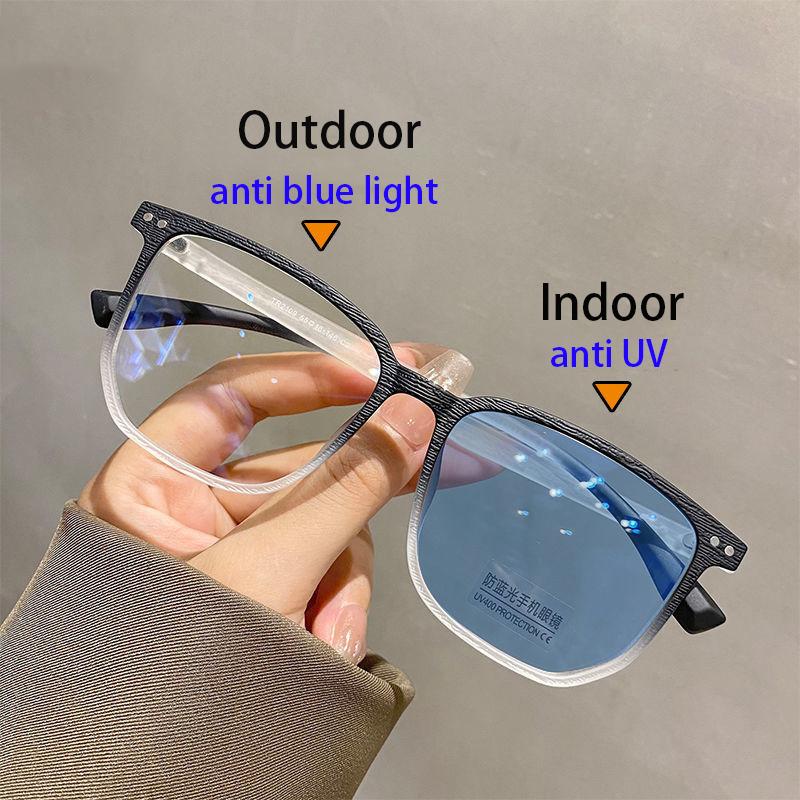 Trendy Blue Light Blocking Women Myopia Photochromic Eyeglasses Square Frame Color Changing UV400 Prescription Eyewear 0To -6.0