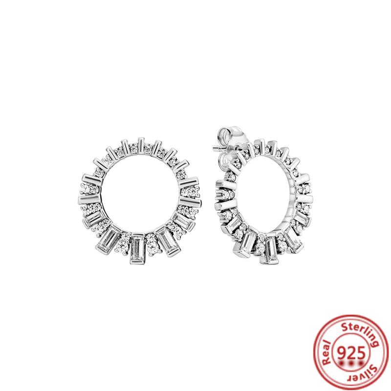 925 стерлингового серебра Шарм Двойной обруч Вечные Серьги Сердце Женская мода Подвеска Сверкающий Паве Серьги-гвоздики Подарки