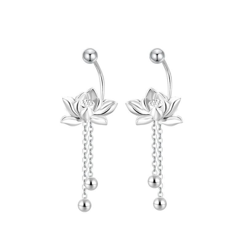 YILUOCD 925 Sterling Silver Lotu Flower Stud Earrings Vintage Tassel  Flower Earrings for Women Cute Sweet Irregular Jewelry