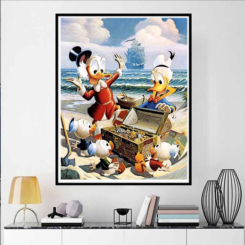 Disney Cartoon Diamond Painting Donald Duck Beach Treasure Hunt Retro Illustration 5D DIY Art Cross Stitch Kit Mosaic Embroidery Home Decor Gift