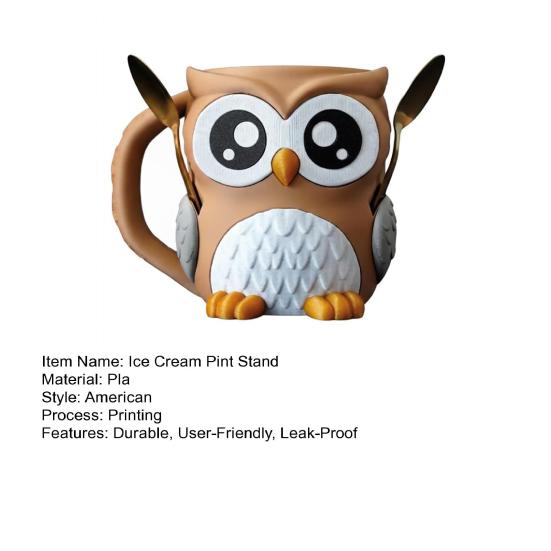 Ice Cream Pint Holder 3D Printing Owl Ice Cream Pint Containers Reusable Ice Cream Tub Novelty Dessert Container