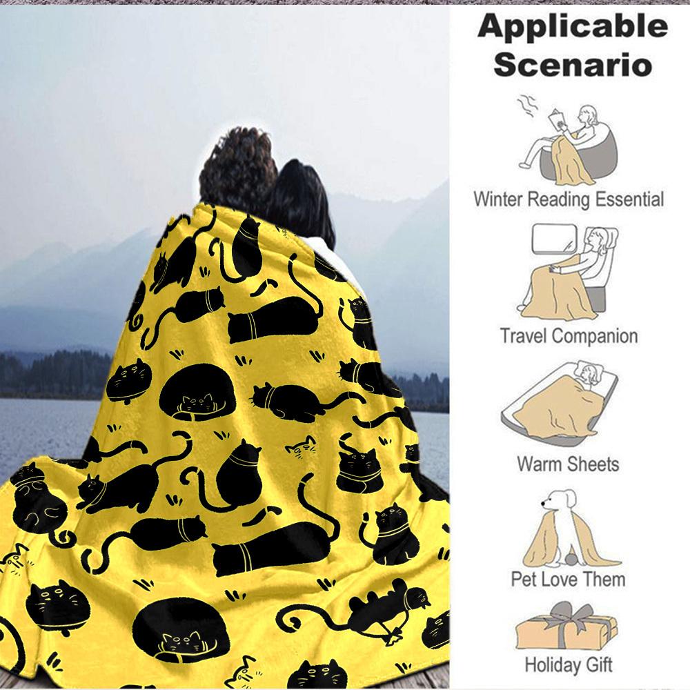 1pc Cat Pattern Lightweight Flannel Blanket, Comfortable and Warm Blanket, for Office and Camping Sofa Bed, Livingroom010