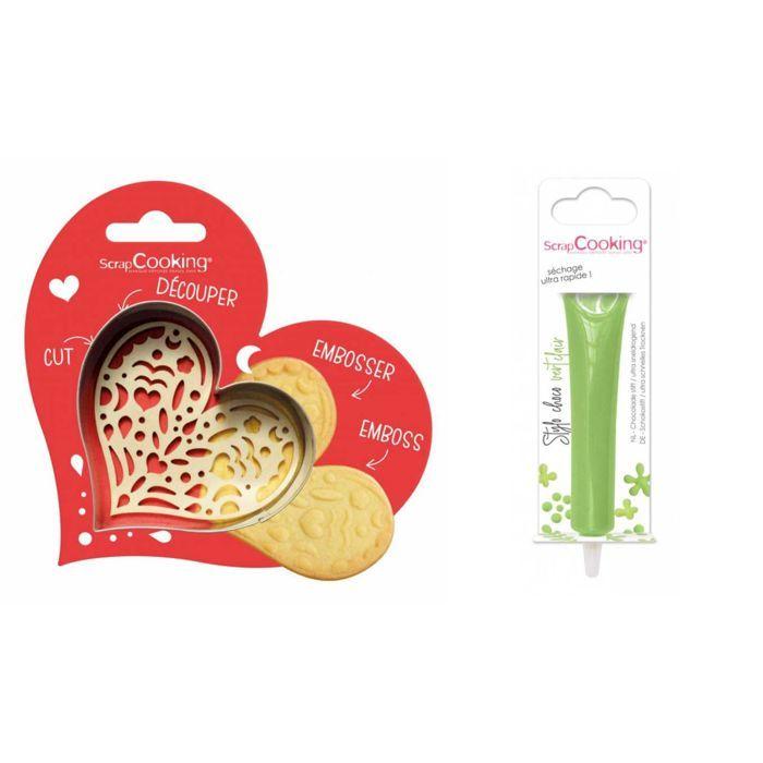 Heart Embossed Cookie Kit + Light Green Chocolate Pen