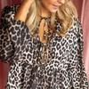 Женская осенняя новая модная рубашка с леопардовым принтом, с длинным рукавом, свободная, на шнуровке, сексуальная рубашка, пуловер-топ